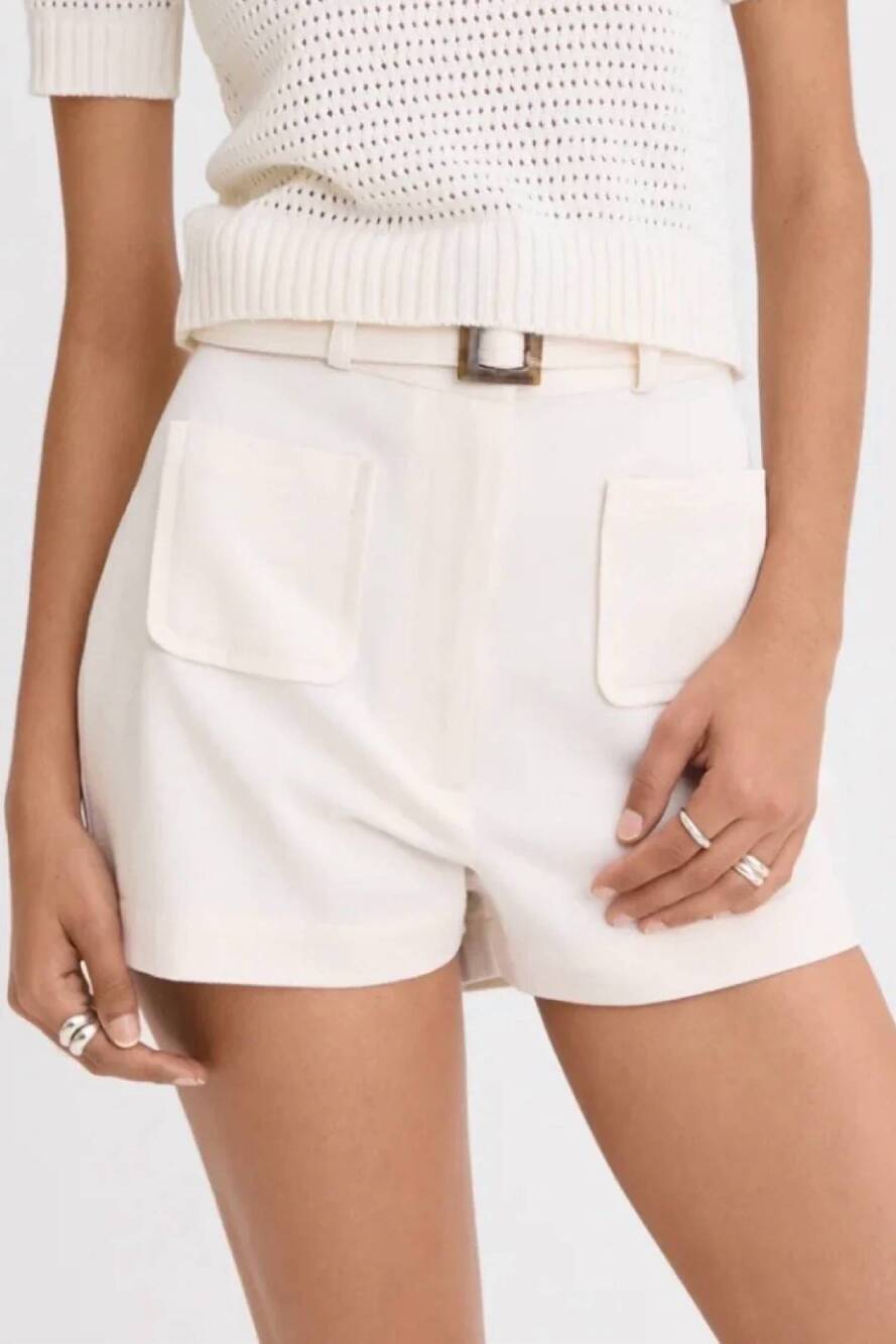 NEW MATTHEW BRUCH belted pocket short in cream